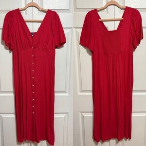 Old Navy Red Midi Dress with Button Front